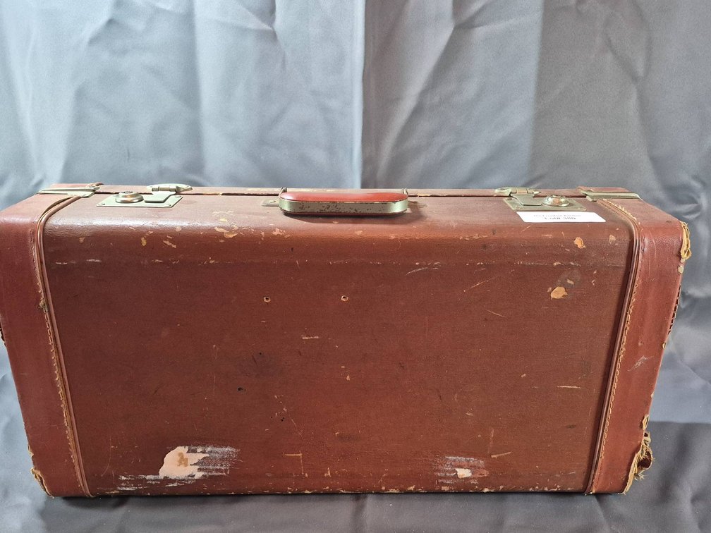 Vintage Brown Hard-Sided Suitcase with Metal Latches
