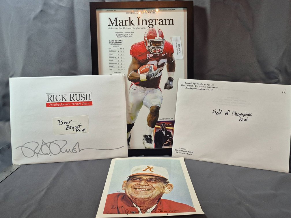 Mark Ingram Framed Display With Bear Bryant Prints by Rick Rush