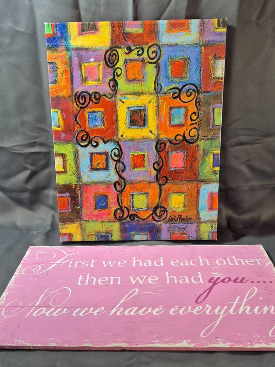 Colorful Cross Artwork and Sentimental Wall Plaque Set