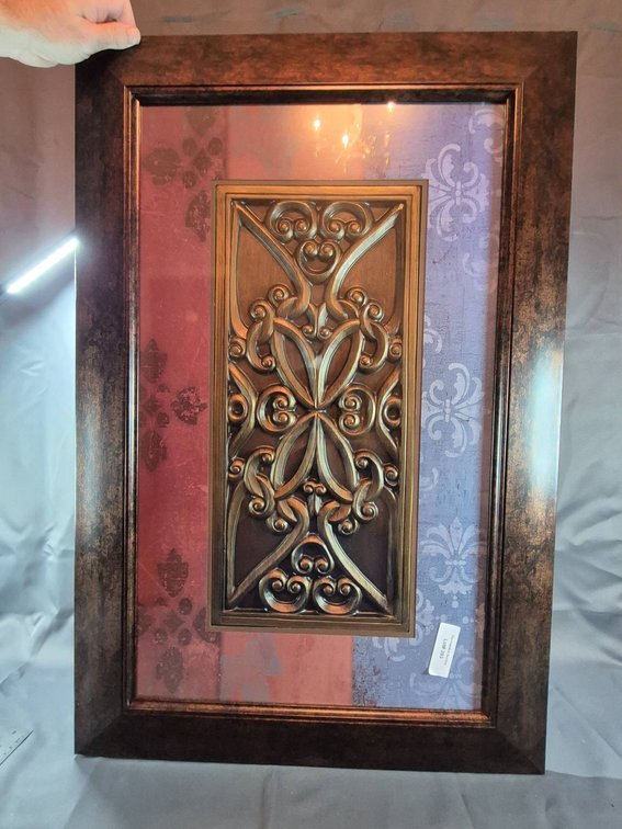 Framed Decorative Wall Art with Ornamental Metal Design