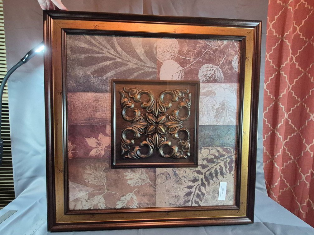 Square Decorative Wall Art with Distressed Metallic Panel and Wooden Frame