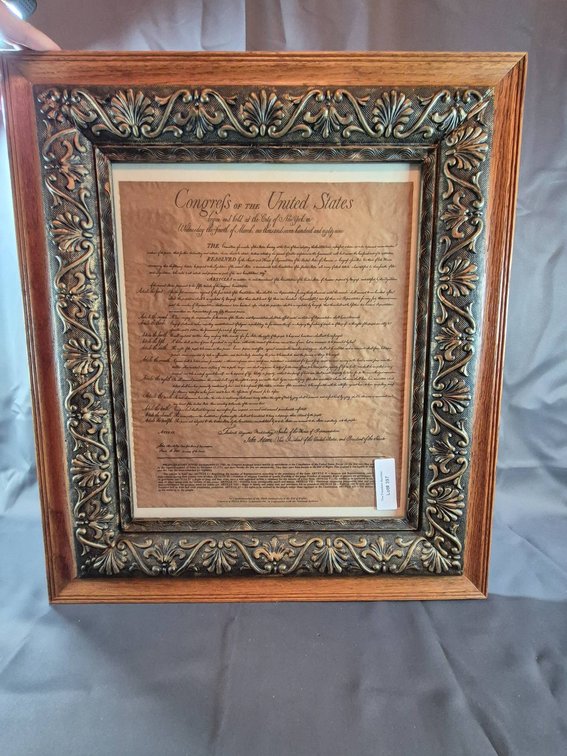 Framed Replica of the U.S. Bill of Rights With Ornate Border