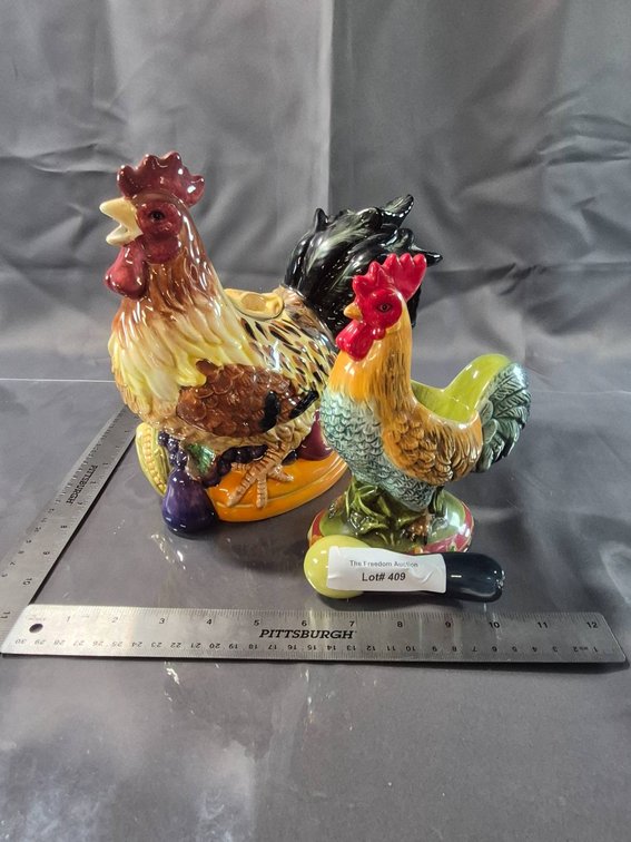 Ceramic Rooster Pitchers and Measuring Spoon Set