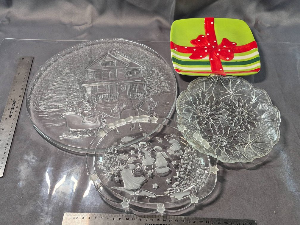 Clear and Decorative Glass Plates, Including Mikasa Christmas Designs