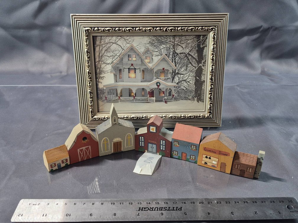 Door Frame Village with Framed Winter Scene Artwork