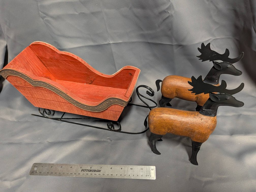 Wooden and Metal Reindeer Sleigh Decoration
