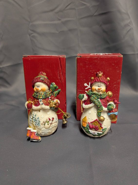 Two Kirkland's Snowman Figurines with Boxes