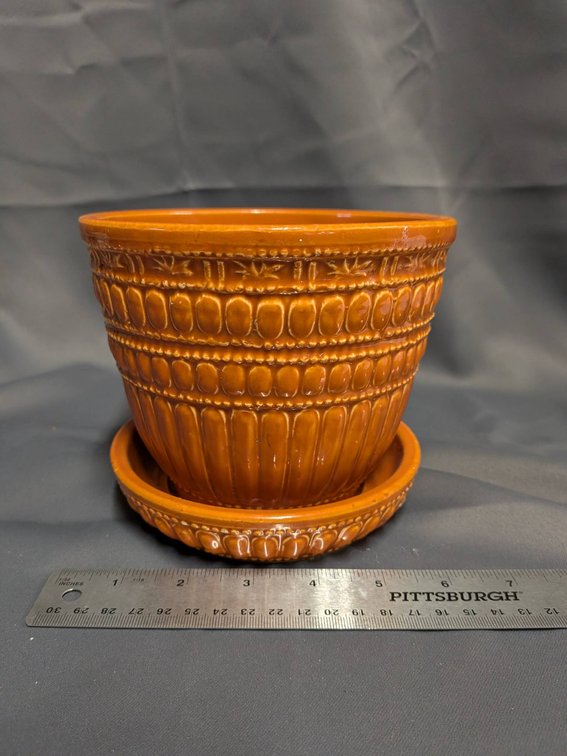 McCoy USA Orange Pottery Planter with Drip Dish, Style 460