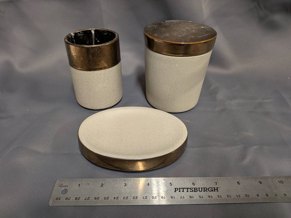 Three-Piece Ceramic and Metal Bathroom Accessory Set