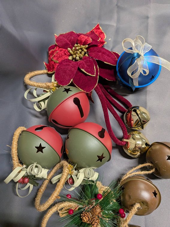 Decorative Metal Jingle Bells with Ribbons and Floral Accents