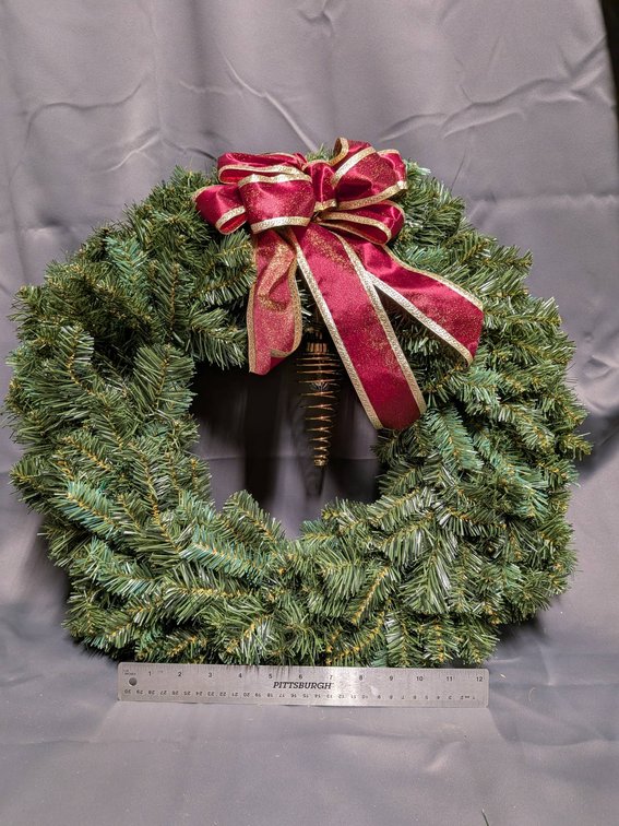 Artificial Christmas Wreath With Red and Gold Ribbon Bow
