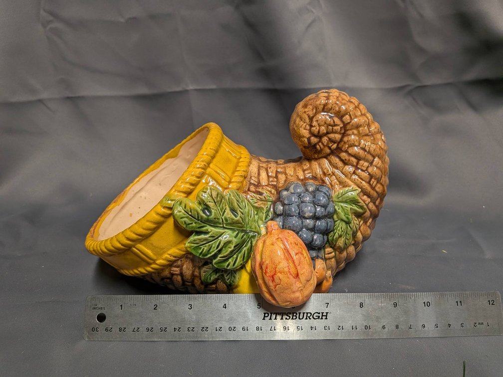 Ceramic Cornucopia-Style Planter with Fruit Accents