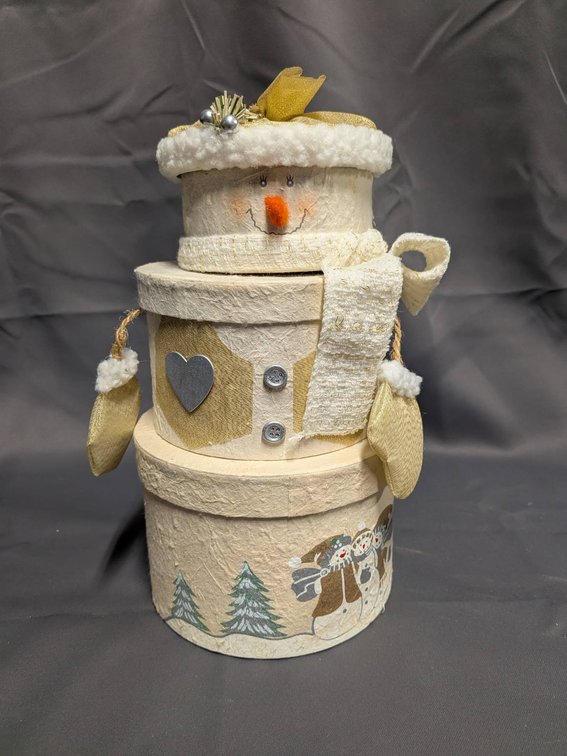 Decorative Snowman Figure with Stacked Boxes Design