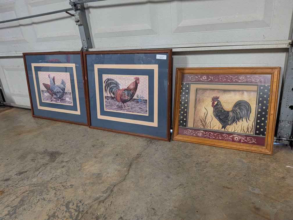 Three Framed Rooster and Hen Themed Art Prints