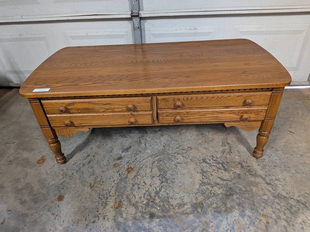 Oak Coffee Table with Four Drawers, 47"x24"x18"