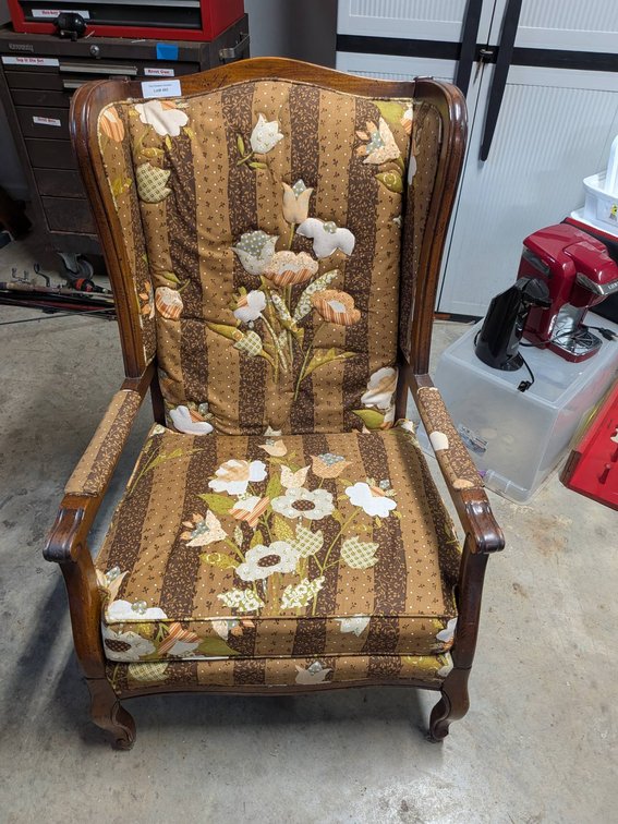 Wingback Armchair with Floral Upholstery and Wood Frame