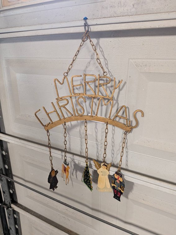Metal and Wood 'Merry Christmas' Hanging Ornament With Figurines