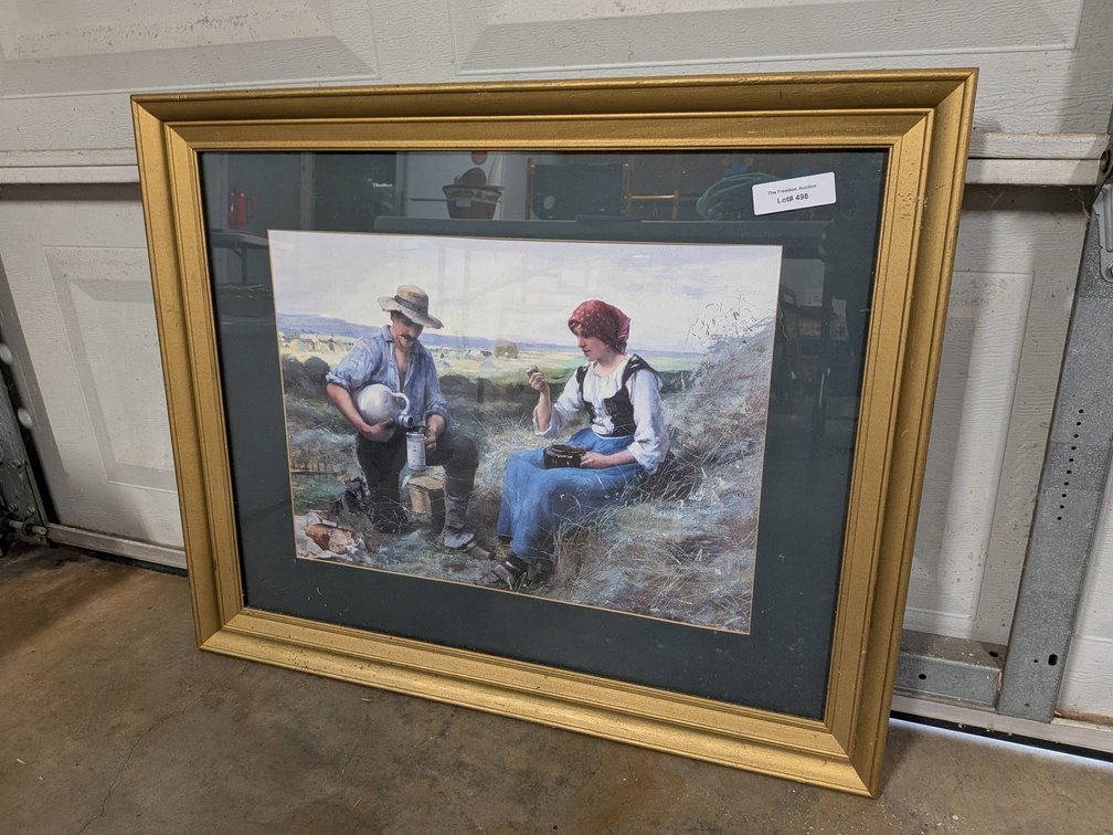 Framed Artwork Depicting a Rural Scene, 26"x32"