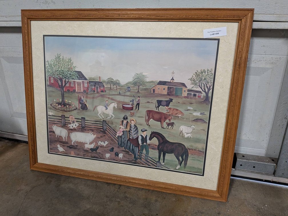 Framed Farm Scene Artwork, 31"x25", with Wooden Frame