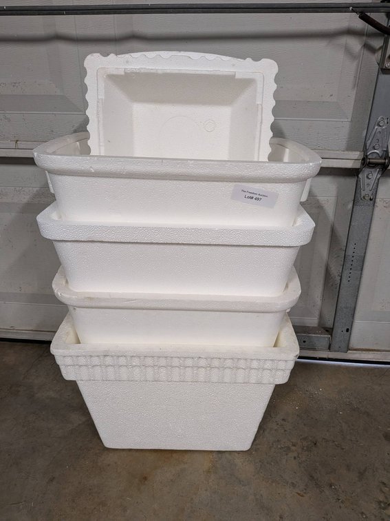 Four White Styrofoam Planters with Decorative Trim