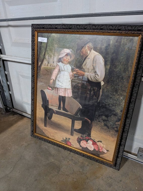 Framed Print Depicting a Man and Child in a Park Setting, 33"x27"
