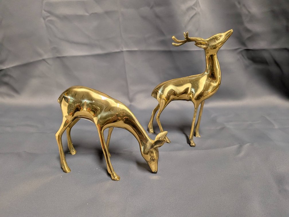 Polished Brass Deer Figurines
