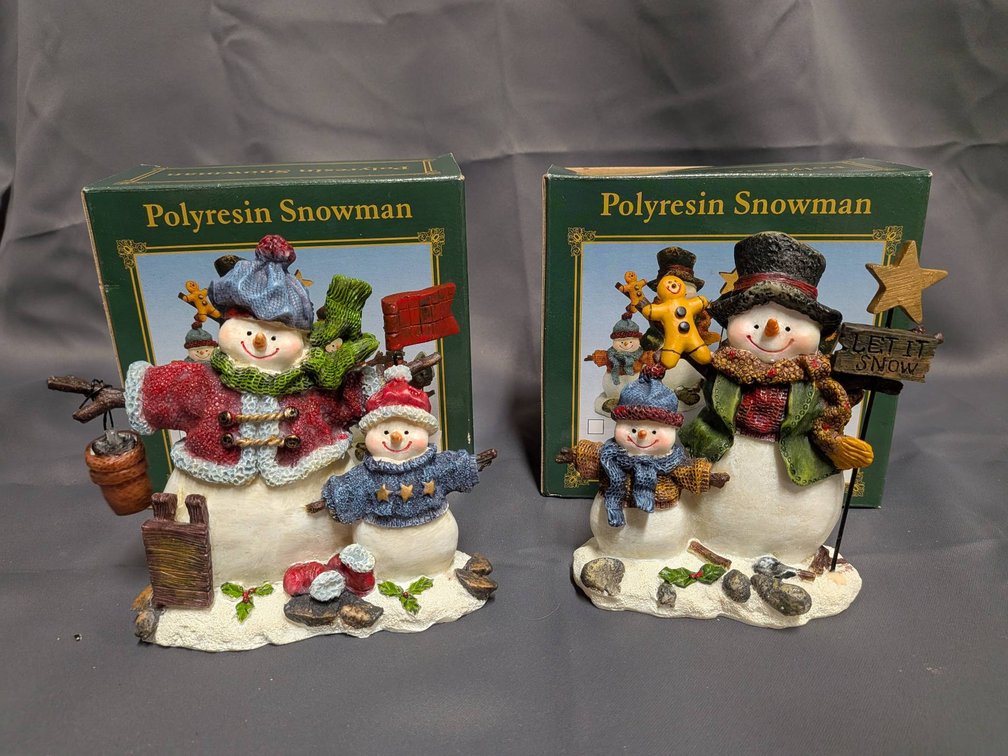Two Polyresin Snowman Figurines with Original Boxes