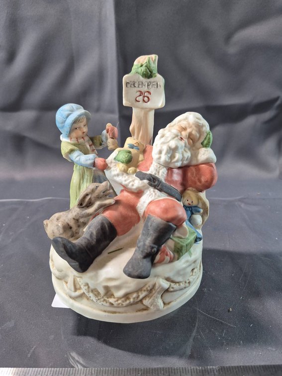 Porcelain Santa Claus and Children Musical Figurine