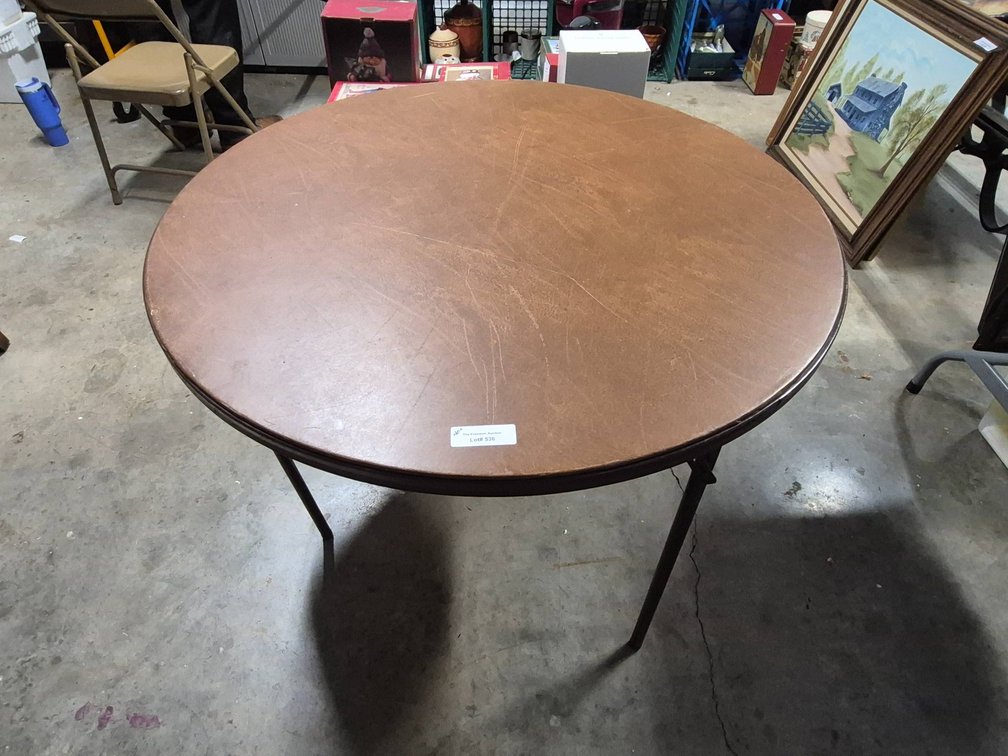 40" Round Folding Table with Wooden Top and Metal Legs