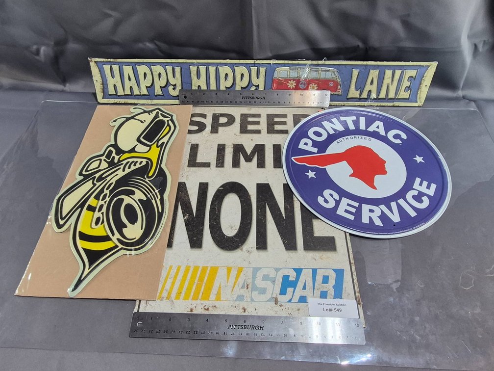 Decorative and Nostalgic Signs, Including Pontiac, NASCAR, and More