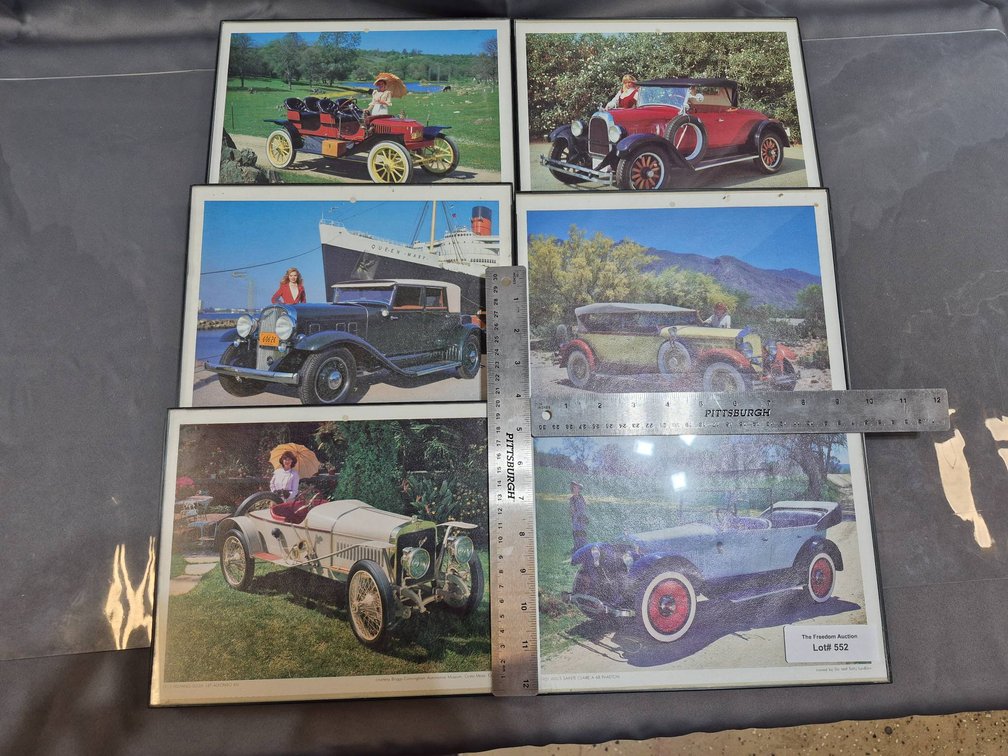 Six Vintage Car Photographs in Frames