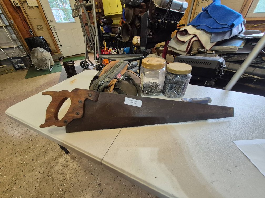 Wooden Handle Hand Saw with Steel Blade and Two Jars of Nails
