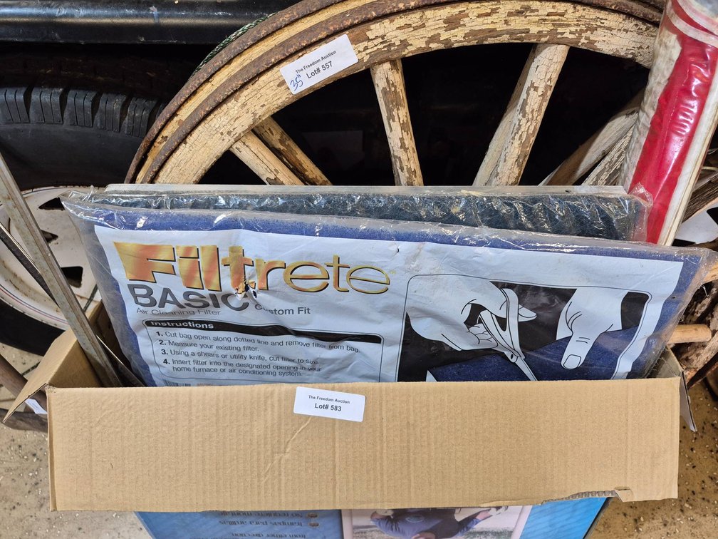 Filtrete Basic Filters, Wooden Wagon Wheels, and Miscellaneous Items