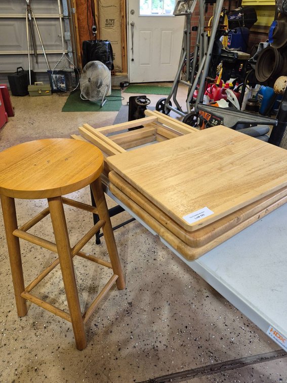 Wooden Bar Stool and Foldable Snack Tables Set