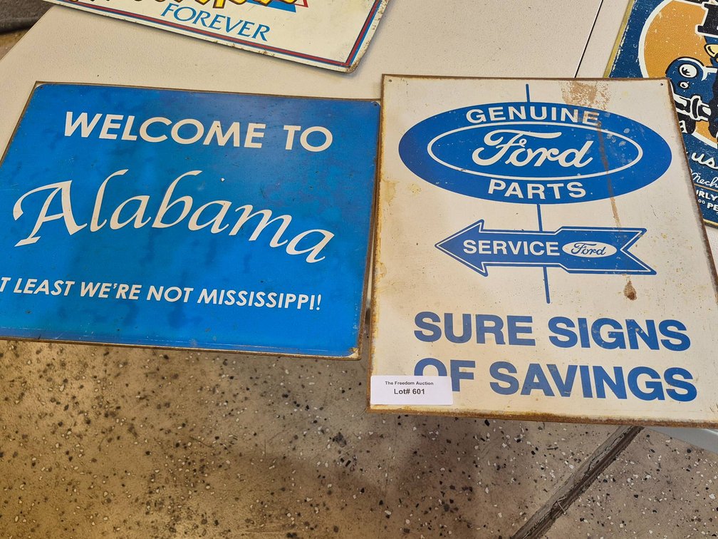 Two Vintage-Look Metal Signs: Alabama Welcome and Ford Genuine Parts
