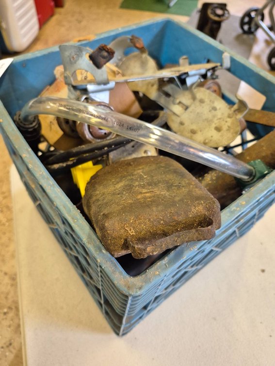 Miscellaneous Automotive and Mechanical Parts in a Plastic Crate