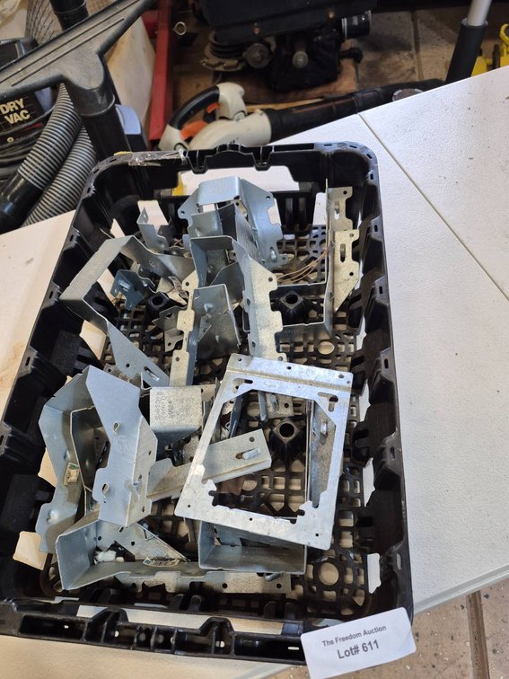 Metal Electrical Brackets and Plates in Plastic Crate