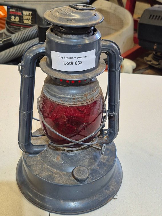 Dietz Oil Lantern with Red Glass Globe