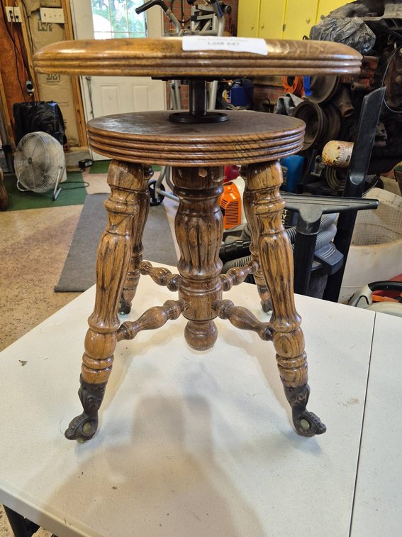 Wooden Piano Stool With Claw Feet and Glass Ball Accents