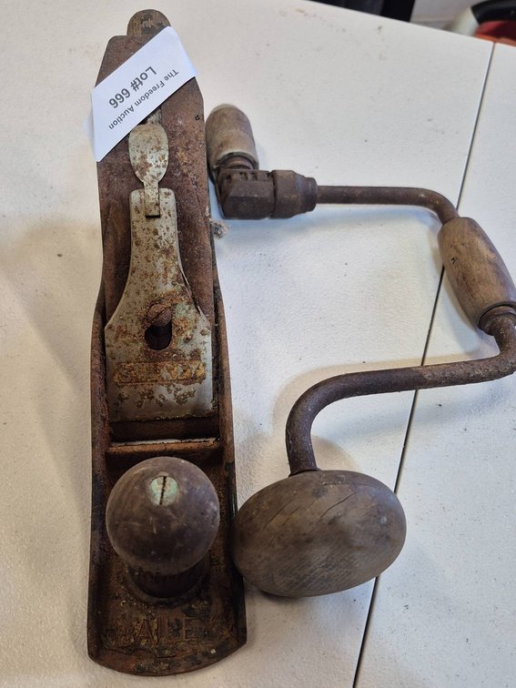 Rustic Woodworking Plane and Hand Drill Set