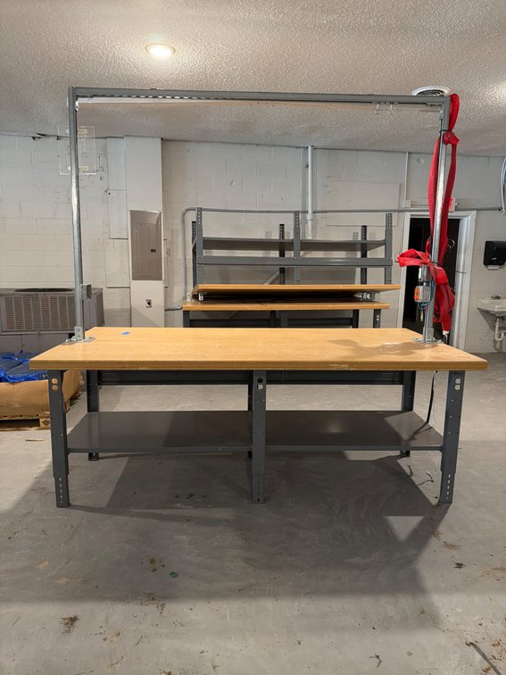 Wooden Work table w Electrical connections & lights