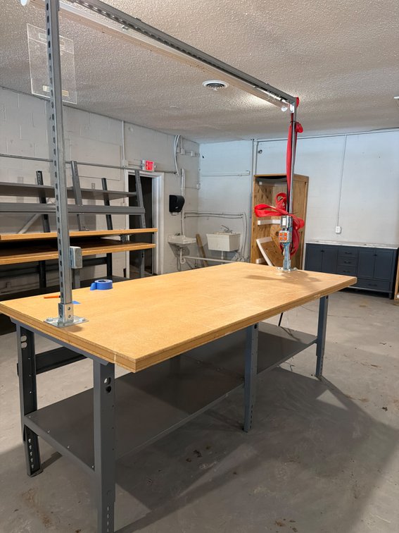 Wooden work table w electrical & lights