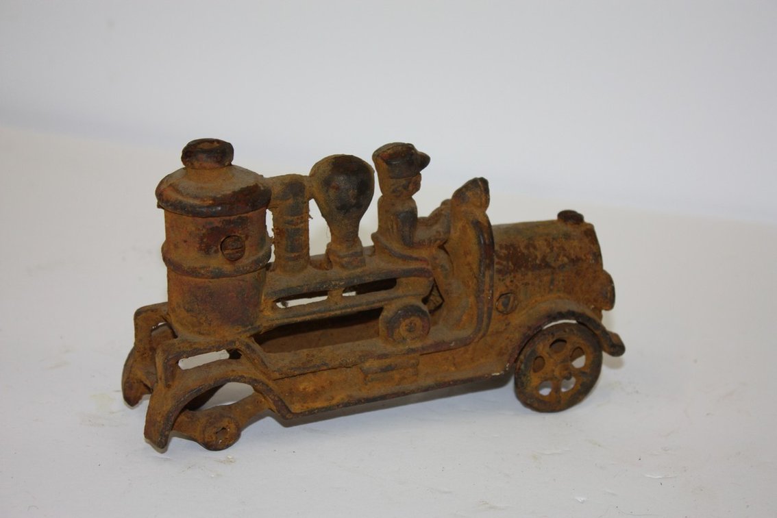 Vintage Cast-Iron Toy Fire Truck, Missing Two Wheels