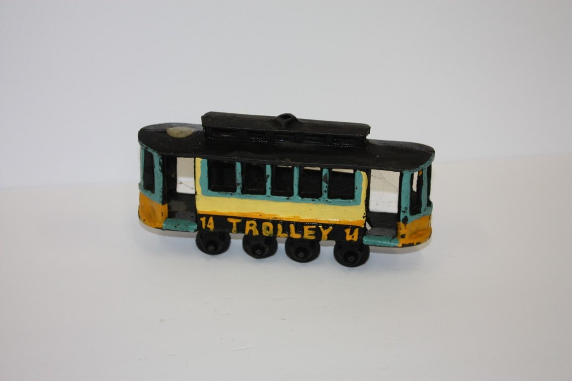 Vintage Cast-Iron Trolley No. 14, 7.5 Inches Long