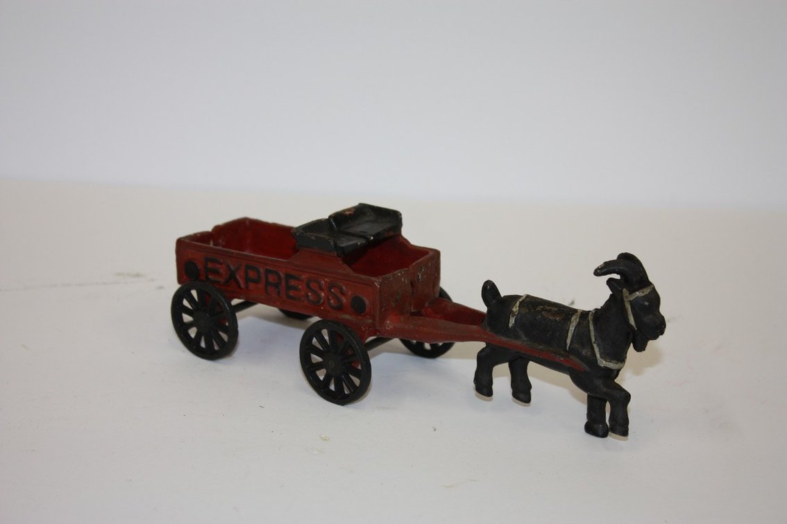 Vintage Cast-Iron Toy Goat-Drawn Express Wagon