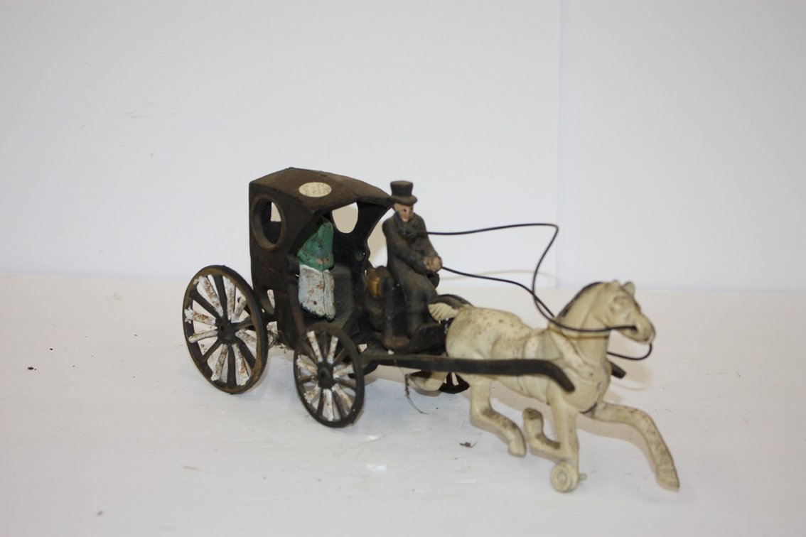 Vintage Cast-Iron Horse And Carriage