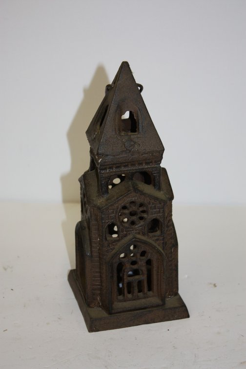 Vintage Cast-Iron Cathedral Church Tower Candle Holder Hanging