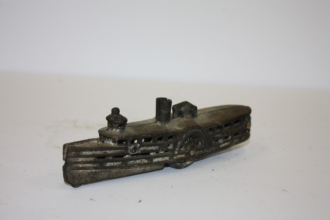 Vintage Cast-Iron Paddlewheel Steamboat Ship Toy