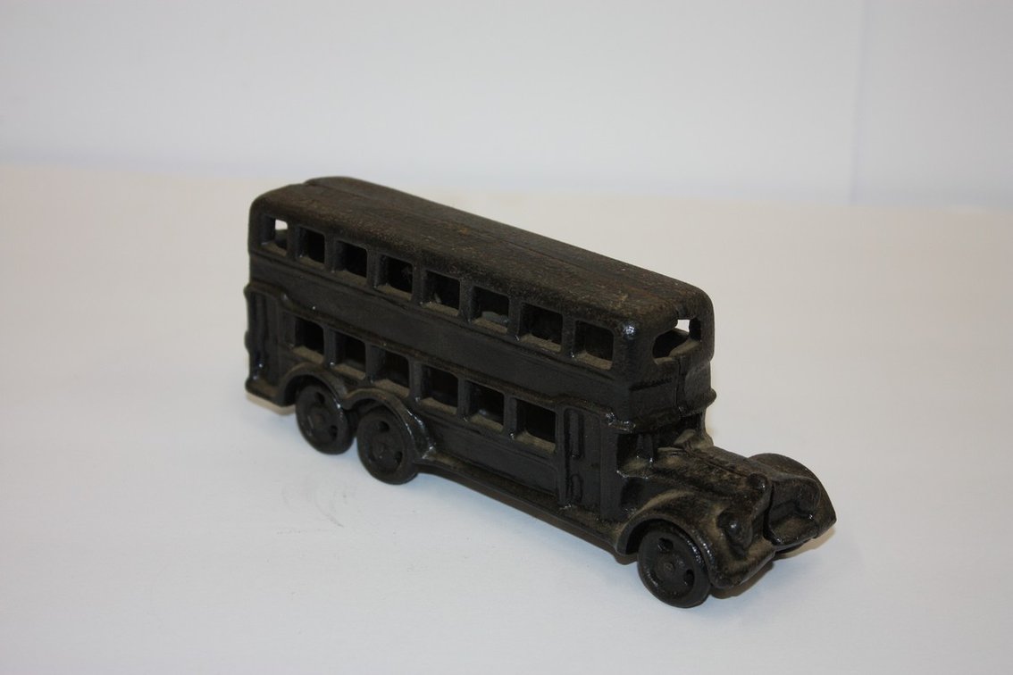 Vintage Cast-Iron Double-Decker Bus, 7 Inches