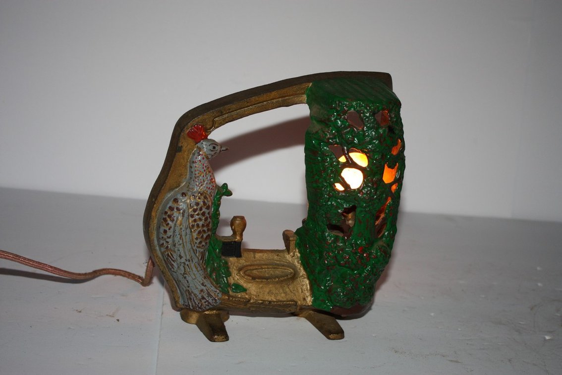 Vintage 1930s Cast-Iron Peacock Electric Lamp Works